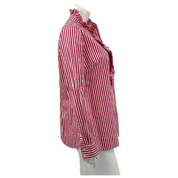 Vineyard Vines Womens Button Front Top 10 Red White Stripe 100% Cotton Ruffles - Picture 3 of 6
